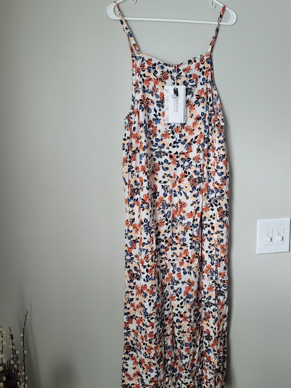 Light Floral Maxi Dress in Cream with Orange Navy  Lounge  Cozy Vacation Flowers